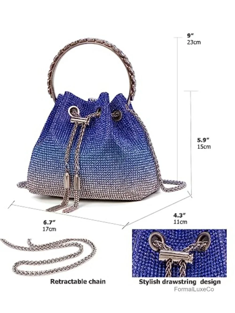 Crystal Rhinestone Clutch Purse, Sparkly Evening Handbag with Tassel